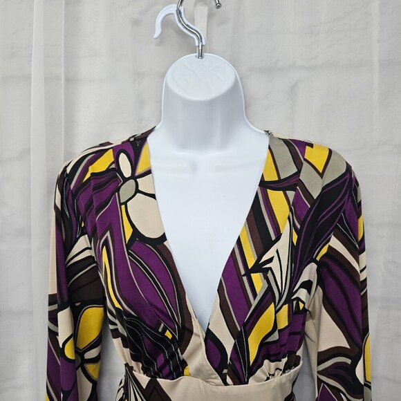Catch My I Purple Yellow Mini Dress Floral Boho Retro Funky Tie Back XL - Picture 2 of 10